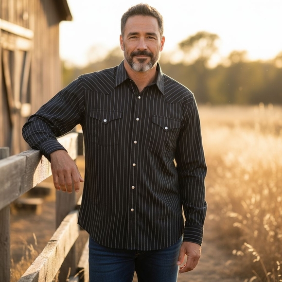 Panhandle Slim Black With Silver Threads And Pearl Snap Buttons Shirt Size XL - Picture 2 of 9